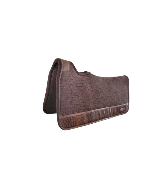 Brown Merino wool Phoenix APX western saddle pad with brown croc leather trim