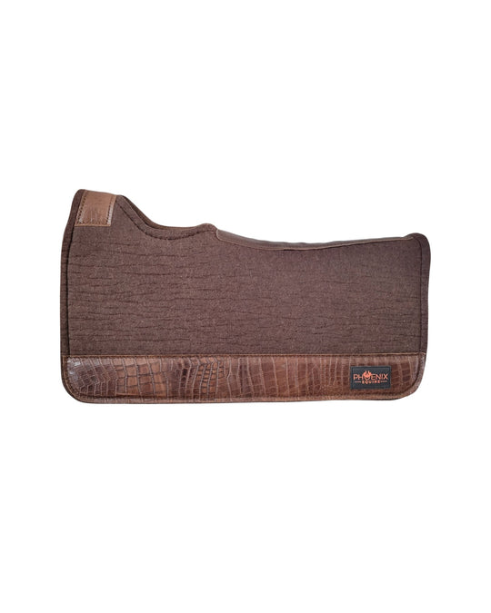Phoenix APX saddle pad in brown Merino wool with brown croc leather accents