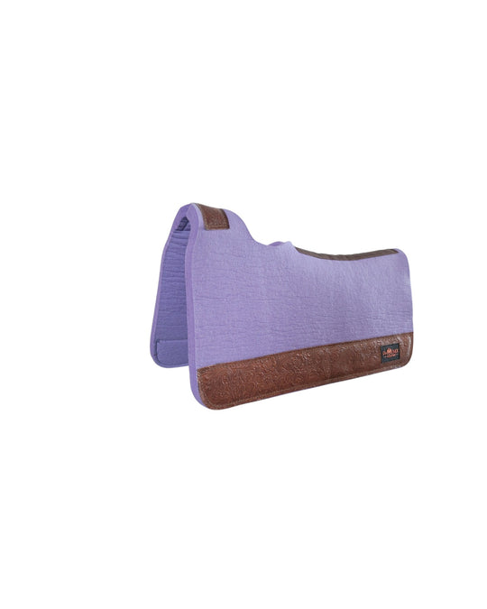 Lilac Merino wool Phoenix APX saddle pad with floral tooled brown leather trim