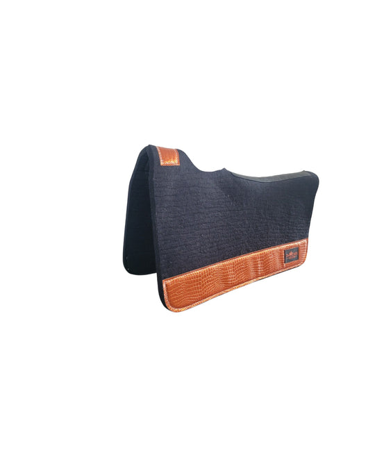 APX™ Saddle Pad | 3/4" | 28x30 | Black Merino + Orange Metallic Leather