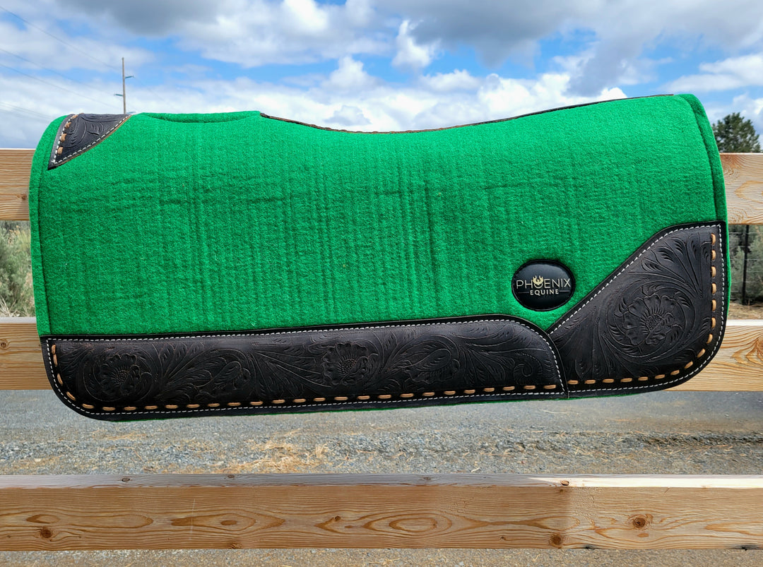 3/4" thick - 30"Lx30"W - Wool Blend - Green with tooled leather