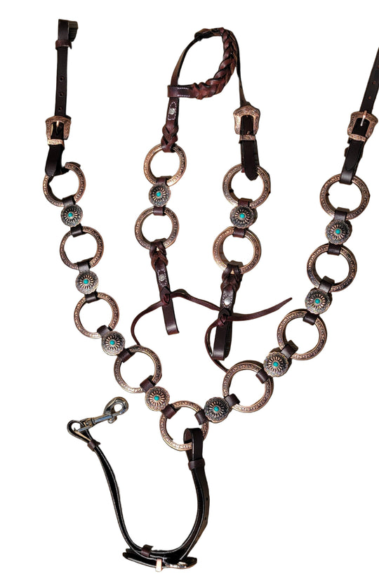Turquoise and Copper Ring Breast Collar & Headstall