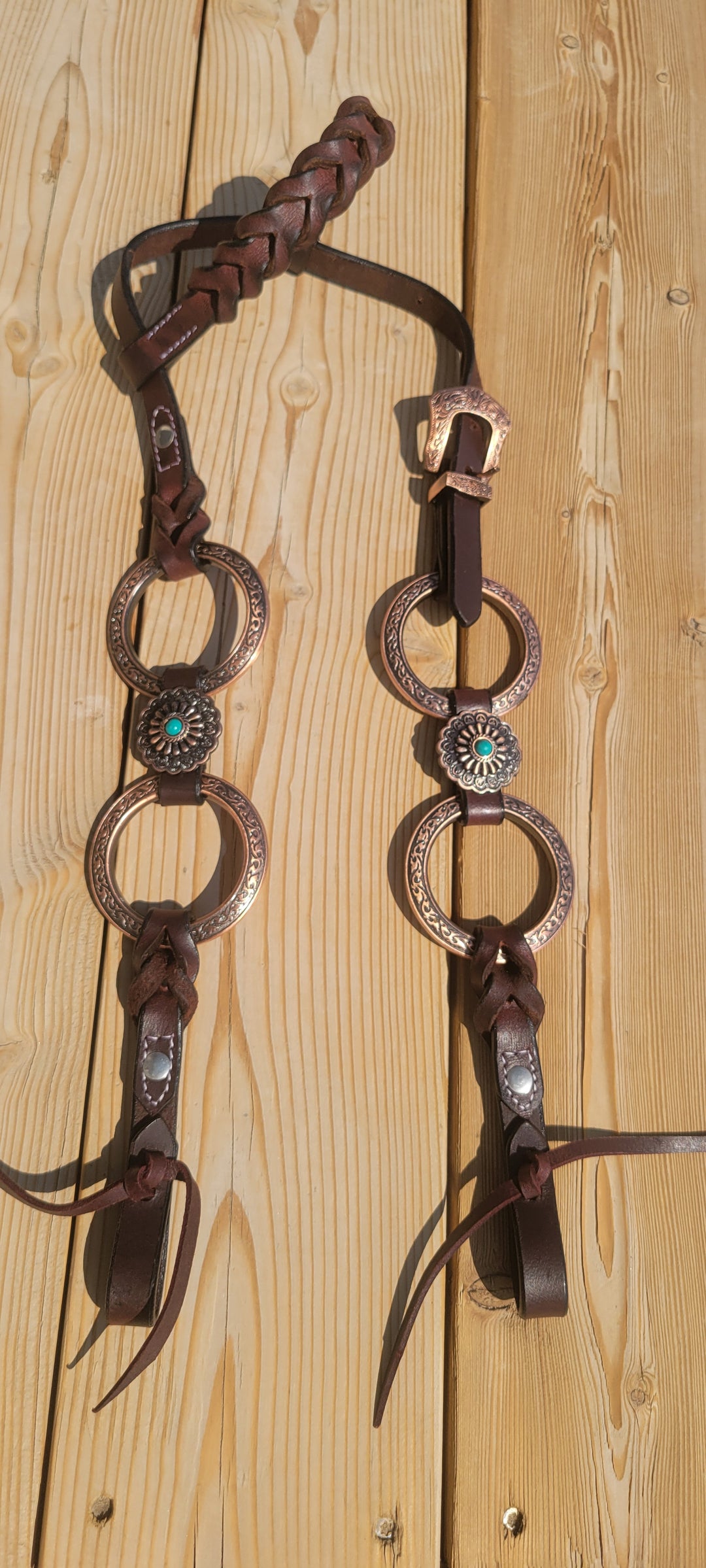 Turquoise and Copper Ring Breast Collar & Headstall