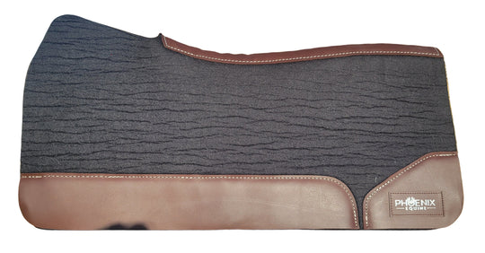 7/8" thick - 30"Lx30"W - Black Merino Wool with Brown Leather - Open wither