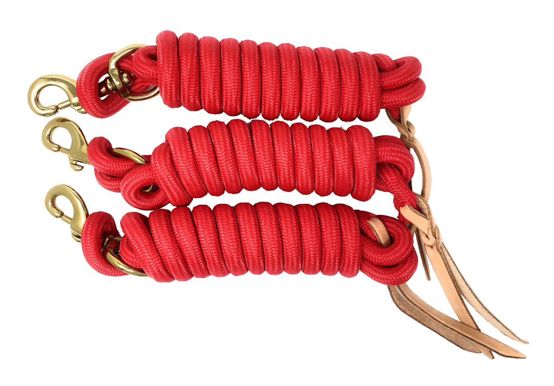 AJ Tack 9 Foot Nylon Lead Rope with Leather Popper - Set of 3