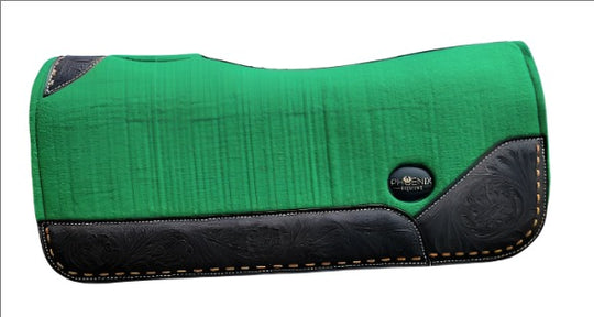 3/4" thick - 30"Lx30"W - Wool Blend - Green with tooled leather