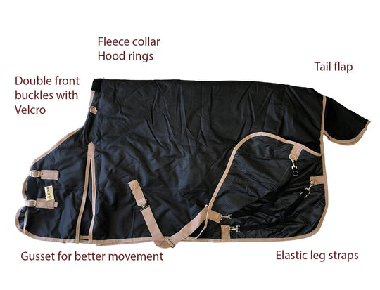 AJ Tack 1200D Waterproof Turnout Horse Blanket 400g - Black