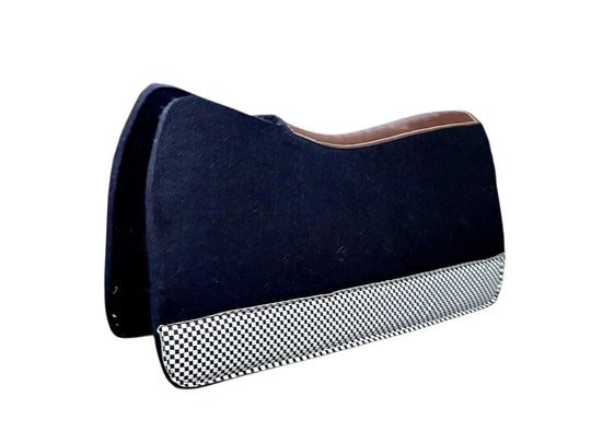 7/8" thick - 30”Lx30"W - Black Merino Wool with Checkered Leather - Open wither