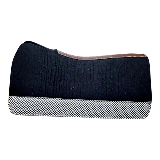 7/8" thick - 30”Lx30"W - Black Merino Wool with Checkered Leather - Open wither