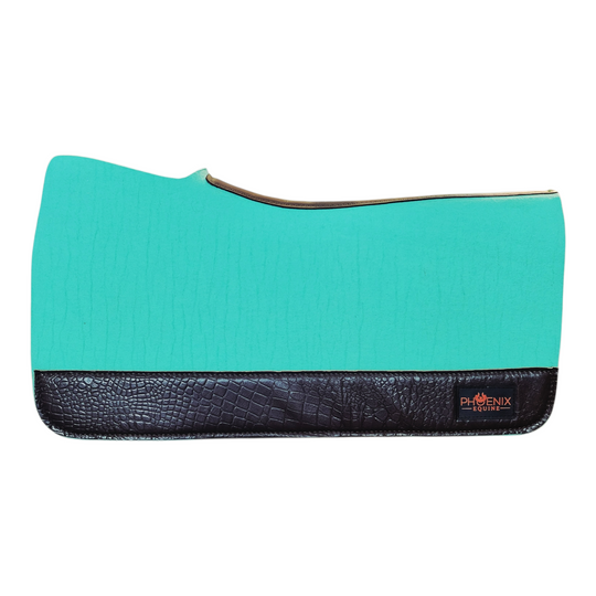 7/8" thick - 30"Lx30"W - Aqua Merino Wool with Brown Croc Fenders - Open wither